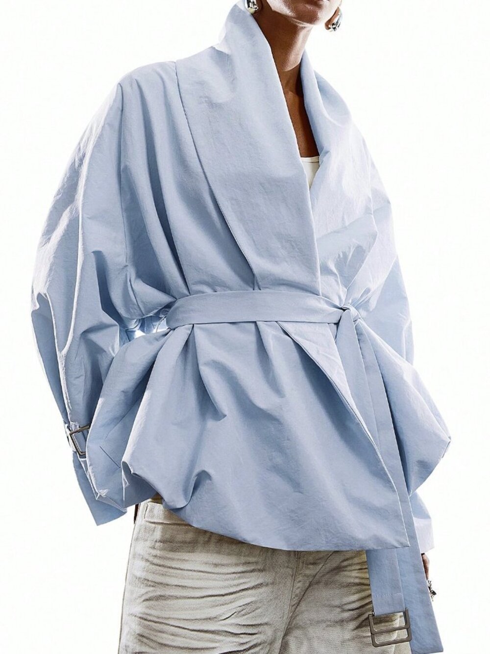 Blue Casual Women's Minimalist Long Sleeve Windbreaker Jacket - Picture 5 of 8